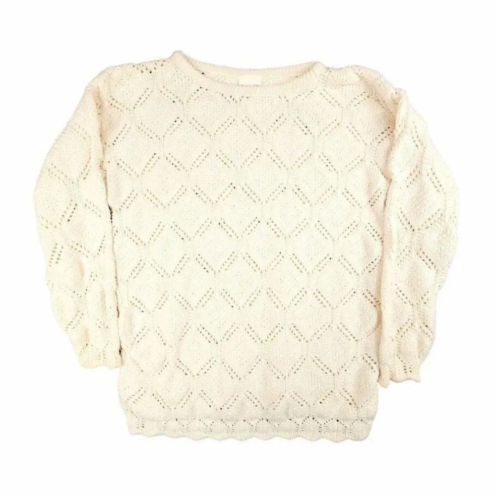 Vintage Huntington Ridge Sweater Womens Size Medium Cream Diamond Made In USA
